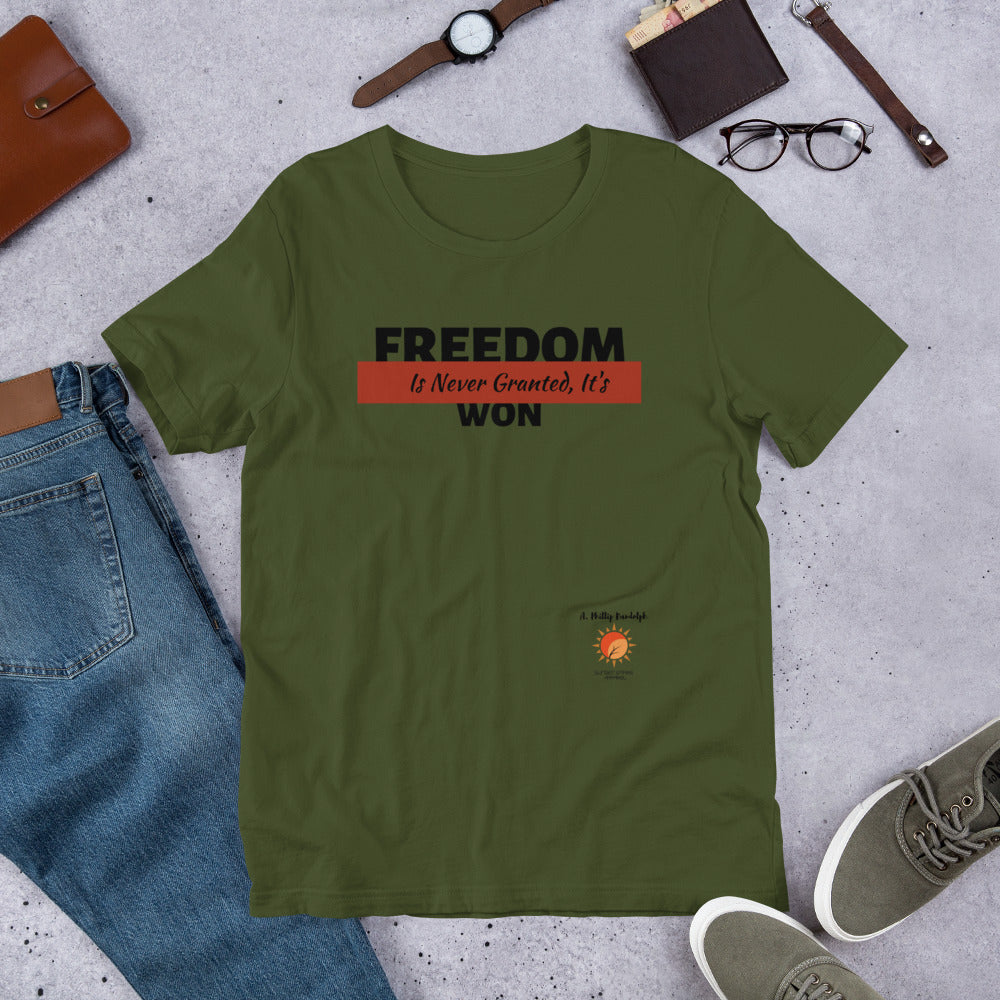 Freedom is Never Granted In White, Gray and Olive Short-Sleeve Unisex T-Shirt